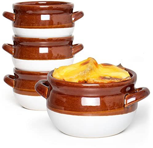 Vumdua French Onion Soup Bowls with Handles, 16 Oz Ceramic Soup Serving Bowl Crocks - Oven Safe Bowls for Chili, Beef Stew, Cereal, Pot Pies, Set of 4
