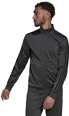 adidas Men's Essentials Warm-up 3-stripes Track Top, Dark Grey Heather/Black, M