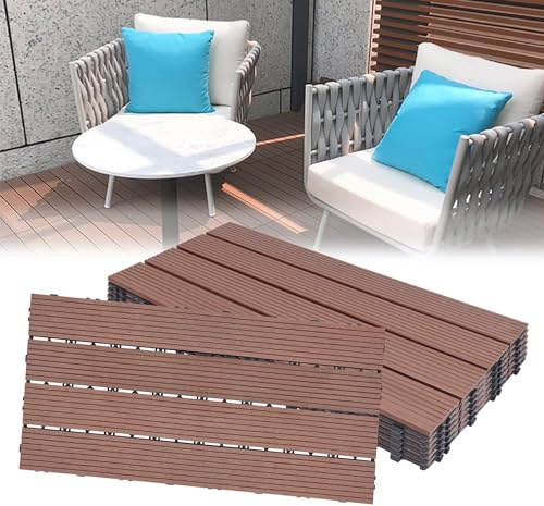 LARS360 Dalles de Jardin Clipsables en Bois Composite WPC Emboîtables Dalle Revêtement de Sol Extérieur Dalles Terrasse Composite Pour Jardin, Piscine, Balcon, Marron, 30 x 60cm(1m²), Lot de 6