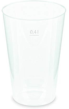 Verpackungsteam 100 Stück Mehrweg-Trinkbecher, Partybecher, Pfandbecher, unzerbrechlich, transparent, PP-Messlinie, 0,40 l, Durchmesser 8,6 cm