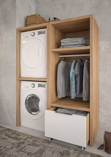 Dafne Italian Design Mobile Lavanderia porta Lavatrice Rovere Nodato – Laccato Grigio Luce Opaco Misura L.135 cm P.62.5 cm