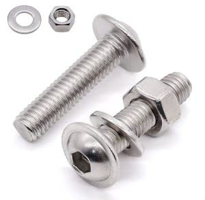 Glvaner Vis à tête bombée M5-0,8 x 25 mm avec écrous hexagonaux M5-0,8 et rondelles plates M5, ensemble d'assortiment en acier inoxydable 304 18-8, filetage épais, 25 vis + 25 écrous + 25 rondelles