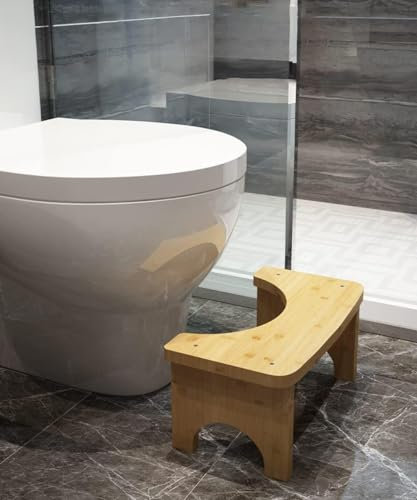 RayLove Physiologischer Toilettenhocker aus Bambus – WC-Trittbrett aus Holz – 35 Grad strapazierfähiger C-förmiger Hocker(Natürlich)