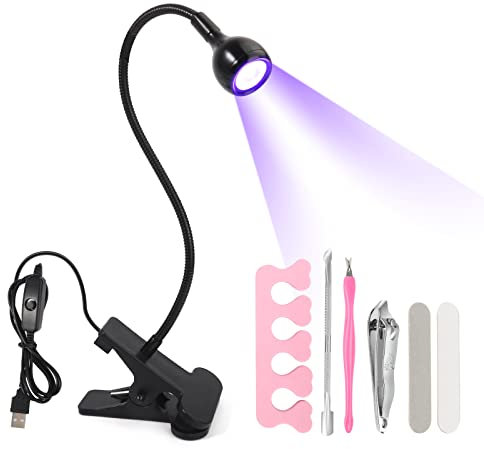 LIONVISON UV-Nagellampe, Schwanenhals-LED-Nagellampe mit 4 einstellbaren Intensitäten zum Aushärten von Nagellack, drehbare 5-W-Mini-Gel-Nagellampe, Nageltrockner mit Sicherungsclip (Schwarz)