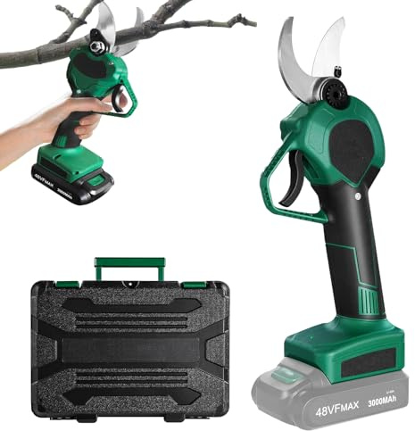 UISEBRT Elektrische Gartenschere - Professionelle Akku Astschere 48V 3000mAh, Schnittdurchmesser 30mm, mit 2 Wiederaufladbare Batterie und 2 Blades, Schnittschere für Gärten, Blumenbeete, Äste