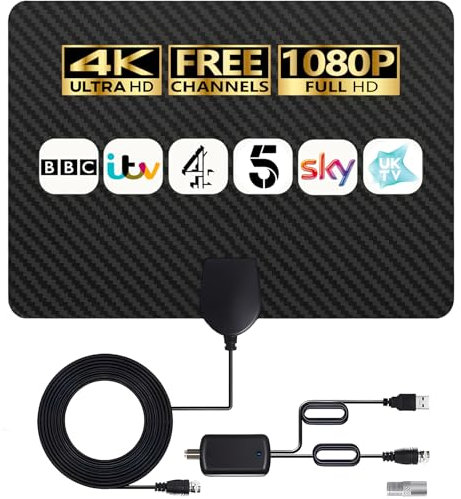 4K HD TV Aerial - Amplified Digital HDTV with Signal Booster for Local Channels - 360° Long Reception Indoor Support All Types TV