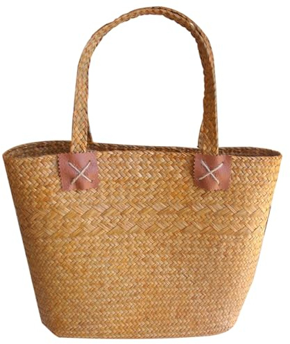 Cabilock Tissage à Main Dété À Main Tressé En Rotin De Plage Dété De En Paille Panier De Fleurs En Paille Panier De Fleurs Maison De Voyage De Courses L'été Manquer Algue