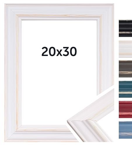 DÖRR Bilderrahmen Boho - Massiv Holz - Kunstglas - Shabby Chic - Vintage Style - Made In Italy 20x30 Weiß