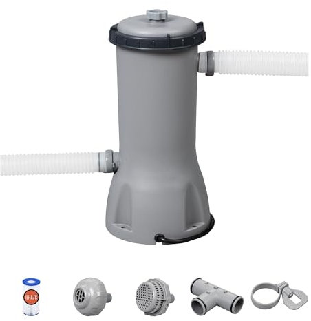 Bomba de Filtro de Piscina Bestway Flowclear - 1.000 GPH, 120V, Temporizador de Apagado Automático, Gris
