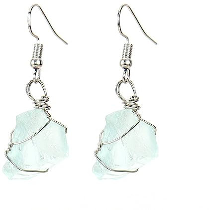 Elegante Wire Wrap Rohstein Anhänger Ohrhänger Aquamarin Tropfen Ohrringe Kristall Reiki Balance Yoga Edelstein Ohrringe Schmuck für Frauen Mädchen Geschenk