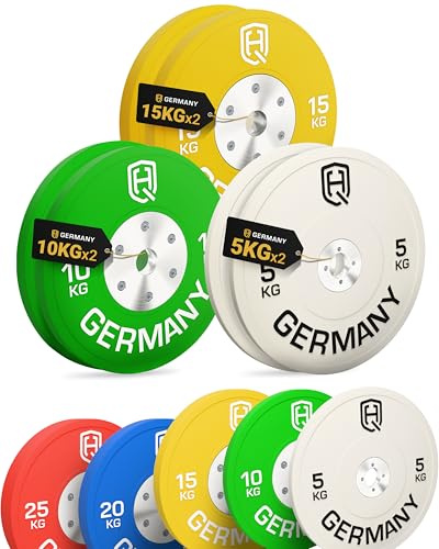 HQ Germany® Hantelscheiben 50mm [Set/Paar 5-25kg] - Wettkampf Vollgummi Bumper Plates 60kg - Hantelscheiben Set 50mm, Gewichtsscheiben, Gewichte, Weight Plates nach IWF Standard