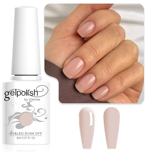 Vishine 8ml Smalto Semipermanente Neutro Trasparente Colore Pelle, Gel Smalto per Unghie Naturale Effetto Gelatina per Manicure Francese Nail Art UV LED Gel Soak Off