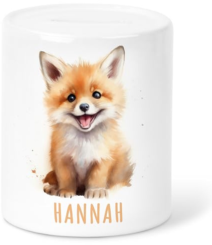 Fuchs Spardose Kinder personalisiert mit Namen Geldgeschenk zum Geburtstag für Jungen & Mädchen Geschenk Sparschwein aus Keramik