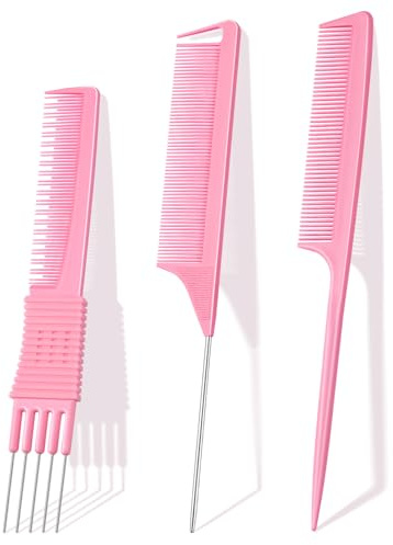 TsMADDTs Hair Combs Set, 3 pcs Fine Tooth Rat Tail, Parting, Lift Teasing Combs for Women and Men Hair styling