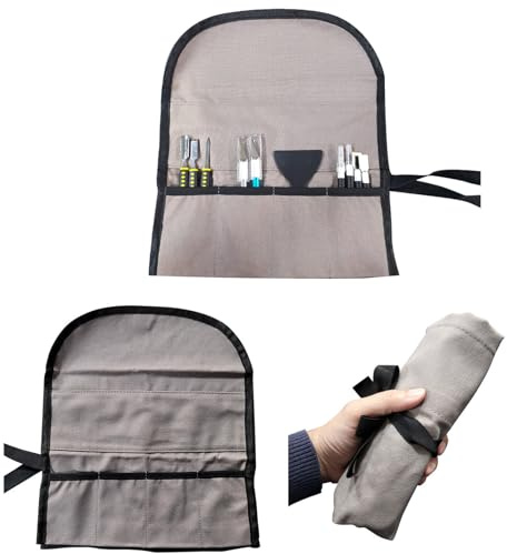 ZPZGOG Portable 4Pocket Tool Roll Bag Foldable Roll Small Tool Pouch Multiple Pockets Canvas Toolbag Organizer Roll up Tool Bag for Carving Sculpting Art Tools Woodworking