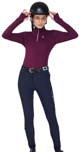 Preto Thermo-T-Shirt, 1/4-Reißverschluss, langärmelig, für Damen, Reiter-Baselayer, Reitbekleidung und Ausrüstung für Reiten (Beere/Sorbet), Beere/Sorbet, 42