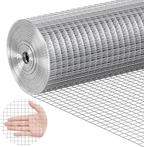 VEVOR Tessuto Hardware, 24 pollici x 25 piedi calibro 19, rotolo di rete metallica zincata a caldo, recinzione metallica per polli, rete metallica per pollame