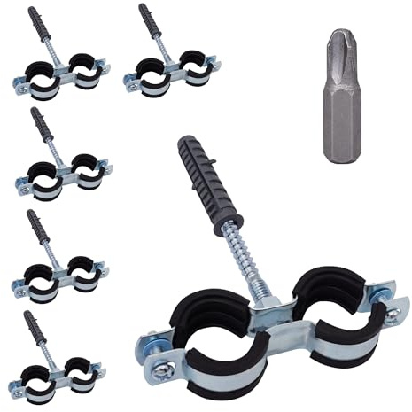 SKIR'CO (6 Stück) Doppelrohrhalter mit Gummierung für 20-24mm Rohre, Rohrstütze für Wand- und Deckenmontage, Rohrschellen