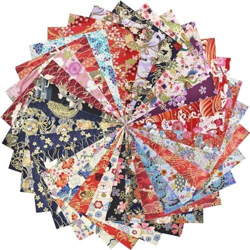 SHRJ 30Pcs 8x10 Fat Fabric Squares Quilting Cotton Pre-Cut Bundles Japanese Style Floral Dragon Butterfly Carp Design for Patchwork DIY Sewing Craft Decorating Scrapbook