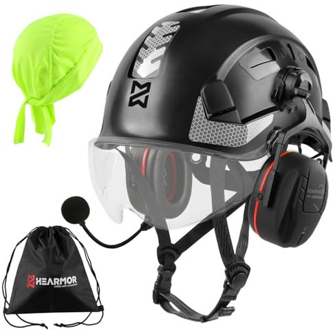 HEARMOR Höhenarbeiten Industriehelm Erwachsene Bauhelm mit Aktivem Gehörschutz ABS Schutzhelm Zertifizierung EN12492 Bestanden EN397 Stoßdämpfung und Eindringfestigkeit Test SNR 32dB mit Bluetooth