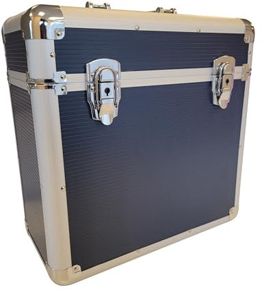 Maison & White Vinyl Record Storage Case – Aluminium DJ Box Holds 50 LPs – Secure Locking Chest for 12” LPs, Albums & Singles – Heavy Duty Collector Case with Handle – Blue Audio Storage – M&W