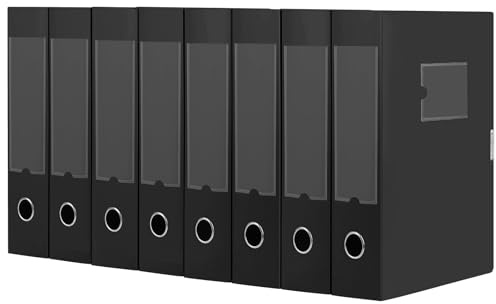 DONGLI A4 Förvaringsbox i plast med lock, 8-pack, arkivlåda organisatör för skolkontor, svart