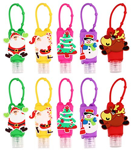 Beatifufu 10pcs Christmas Silicone Bottle Cover for Hand Soap Travel Container Case Random Colors for Xmas Hand Wash