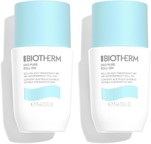 Biotherm Deo Pure Roll-On, 48 H Anti-Transpirant, wirksamer Schutz vor Schweißgeruch, für empfindliche Haut und alle Hauttypen, wirkt pflegend und beruhigend, 75 ml (Packung mit 2)