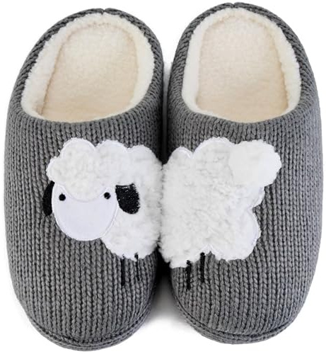 JEBUKTXE Zapatillas de Estar por Casa de Mujer Bordado de Animales Pantuflas Invierno Forro de Peluche Cálidas Espuma de Memoria Zapatillas de Casa (Bordado De Animales-Oveja,39 40)