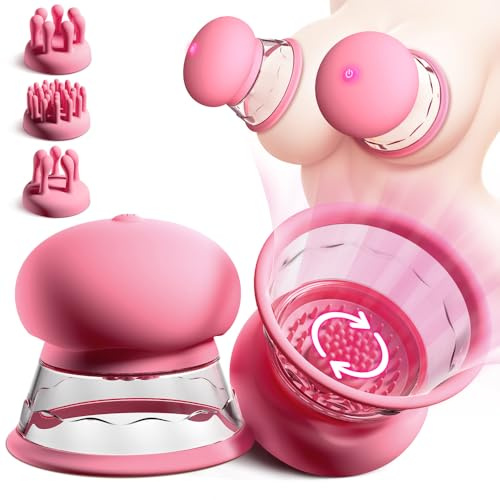 Kuaecr Elektrische Brustwarzensauger, 10 Vibrationsmodi ＆360°Drehbarer mit 3 Silikon Massageköpfen Brust Massager Vibrator Brustwarzen Saugen Pumpe Nippel Klitoris Stimulator Sexspielzeug für Frauen