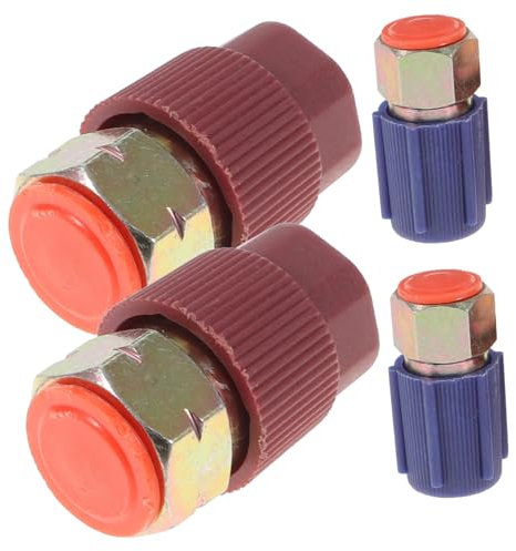 SOLUSTRE Juego De 4 Adaptadores para Coche a R134a, Acero con Tapa Plástica, Kit De Recarga Aire Acondicionado, Compatibles Puerto Alta y Baja Presión, Uso Automotriz