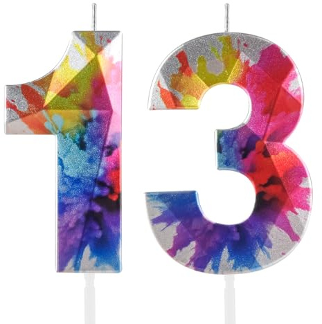 Hongplus Lot de 2 bougies colorées en forme de chiffre 13, 4,1 x 7,6 cm chacune, cire respectueuse de l'environnement, parfaites pour les gâteaux d'anniversaire et les fêtes