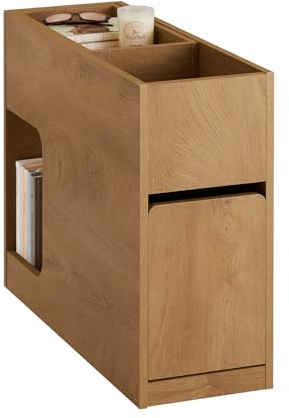 SoBuy Mesa Auxiliar Estrecha con Bandeja Extraíble y Cajón, Mesita de Noche Estrecha 25 cm, Mueble de Almacenaje Ahorraespacio para Salón, Dormitorio, Natural, 25 x 70 x 55 cm, FBT158-N