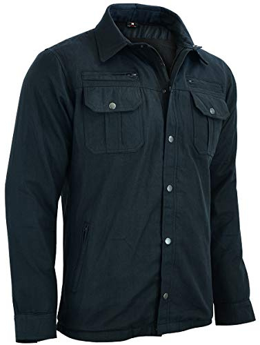 Camisa de moto para hombre fabricada con forro de fibra de aramida y protecciones blindadas extraíbles con certificación CE (EN 17092-3:2020) (FR/ES, Letras, L, Regular, Regular, Negro)