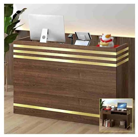 HOFUNTRE Rezeptionstheken，Moderne Rezeption，Laden-Theke，Verkaufstheke，Empfangstresen，Größerer Desktop, Komfortabel Zu Bedienen, Einfach Und Schön, Weit Verbreitet(Oak Gold bar,80CM/31.5in)