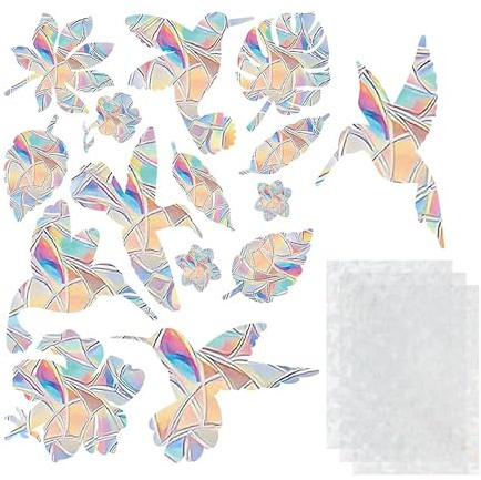 CAPASTEC Juego de 3 Sets 45 Piezas Pegatina Anticolisión de PVC para Ventanas con Prisma, Protección de Aves, Película Arcoíris para Ventanas, Pegatina Atrapasol Decorativa