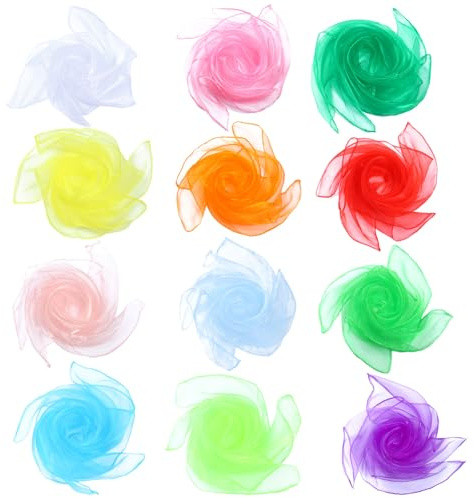 deegbbyi 12 Stück Jongliertücher, Chiffontücher Set, Tanz Tücher Mehrfarbige Seidentücher, 60 x 60 cm Bunte Seidentücher, für Kindergarten Kindershow Sensorisches Jonglieren Tanzen