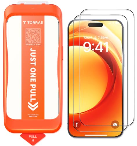 TORRAS for iPhone 17 Pro Screen Protector, UNBREAK TOP 9H Glass, 2 Pack | 12FT Military-Grade Protection,TOP 9H+ Scratch Resistance, OneStep Install,1:1 Full Coverage,HD Clear & Smooth Touch, 2 Pack