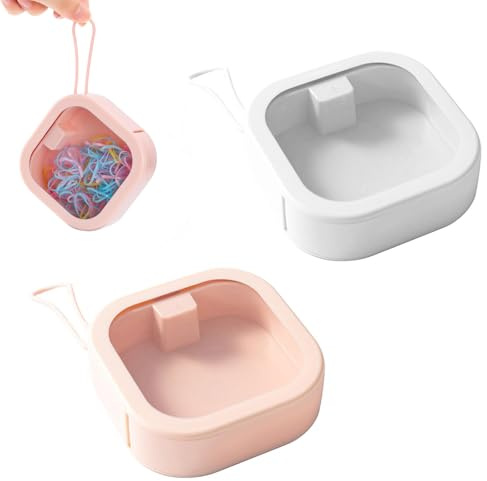 Yudobliss 2 Stück Haargummi Organizer Box, Spender für Haargummis, Haarschmuck Organizer, Box für Haargummis, Ordnungsboxen Mit Deckel, Für Wattestäbchen, Haarspange, Haarnadel (Weiß, Rosa)