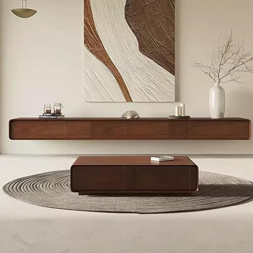 Moderno supporto per TV sospeso a parete, console di intrattenimento, in legno, per soggiorno e camera da letto, elegante design in noce, larghezza 200 cm/79 cm