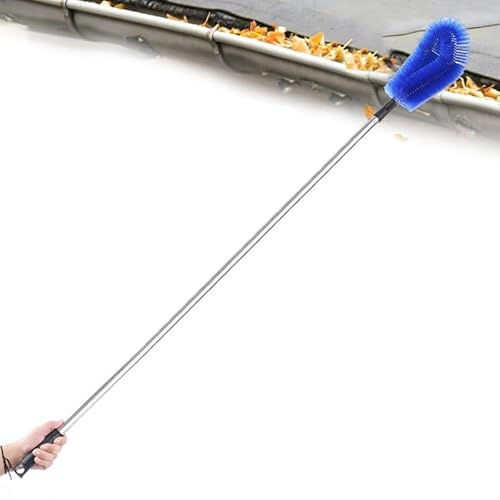 Extendable Gutter Cleaning Brush - Stainless Steel Handheld Drain Cleaner for Roof & Gutter Maintenance, No Ladder Required, Easy to Use, Effective Debris Removal Tool
