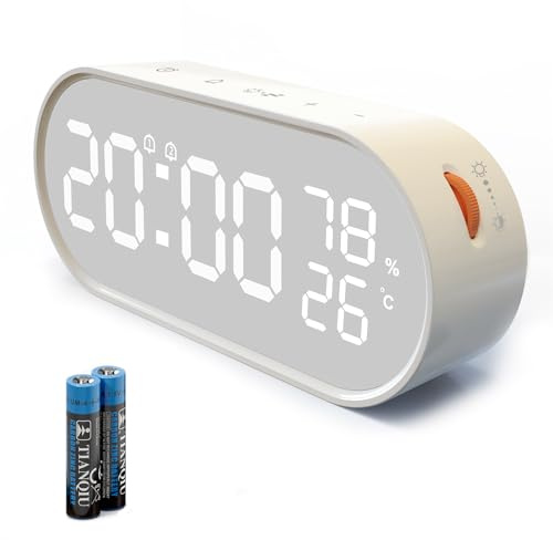 Voniobuy - Despertador digital con pantalla LED táctil grande, 2 alarma de 12/24H, función Snooze/brillo ajustable, seguimiento de humedad y temperatura para la mañana noche, pilas o puerto USB blanco