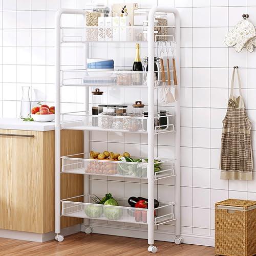 Carrello portaoggetti da Cucina con Ruote - Organizzatore per dispensa in Metallo per la conservazione degli Alimenti e Una Facile Mobilità