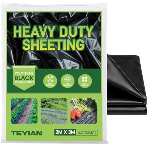 TEYIAN 2 x 3M Heavy Duty Polythene Plastic Sheeting Thickened Plastic Dust Sheets Garden Grow Polythene Cover Sheets Dustproof Waterproof - Black