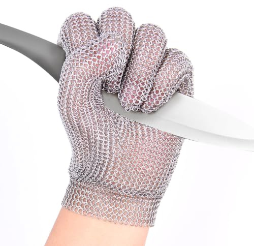RETON-PPE Anti-Puncture Handschuhe, Edelstahl-Kettengeflechtmaterial, lebensmittelecht, schnittfest, geeignet für Köche, Metzger, Sicherheitsarbeiten, Stahlschnalle (L)
