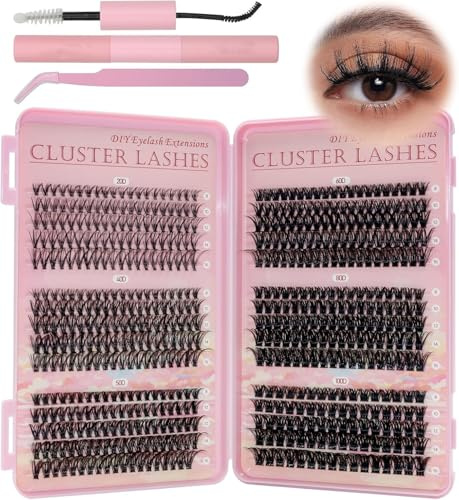 VEGCOO Pestañas Postizas Naturels Cluster Lashes 590 Unds 20-40-50-60-80-100D Pestañas Pelo a Pelo Extensiones de Pestañas Individuales Tipo Racimo Ruso con Accessories (8-16 mm)