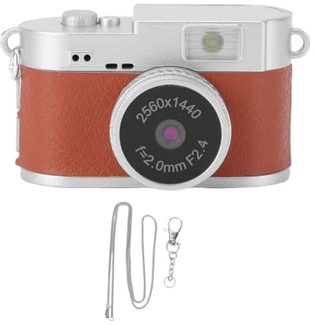 Mini Appareil Photo numérique Porte-clés, 1,47 Pouces 2K FHD vidéo 2MP Photos Vintage Compact Petit Appareil Photo écran Couleur et lumière de Remplissage LED avec Carte TF 32 Go (Brown)