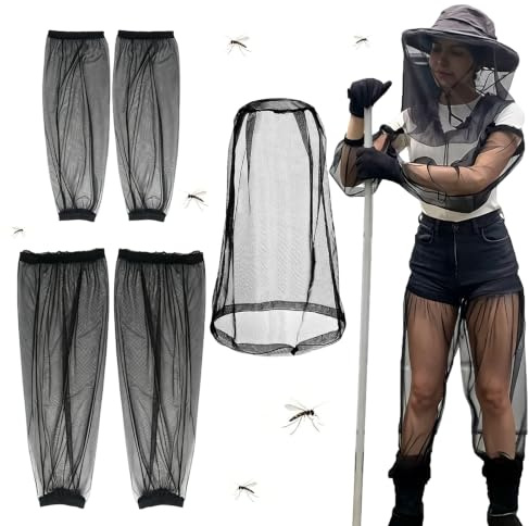 SHUOHONG 3 stycken myggnät, huvudbugg, nätbyxor, myggskydd, kläder, armmanschetter, hatt med myggnät, lätt myggnät, huvud, andas, biodlingsdräkt för flugor, småbarn, ingen sjö om midges kvinnor män