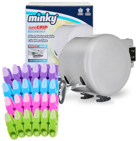 Minky SureGrip 30m Retractable Washing Double Line + 24 SureGrip Pegs