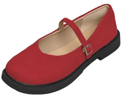 Generisch Mary Jane - Zapatos de mujer con tiras y bailarinas de ante ortopédicas, anchas, cómodas, antideslizantes, planas, deslizantes, con punta redonda, zapatos de mujer